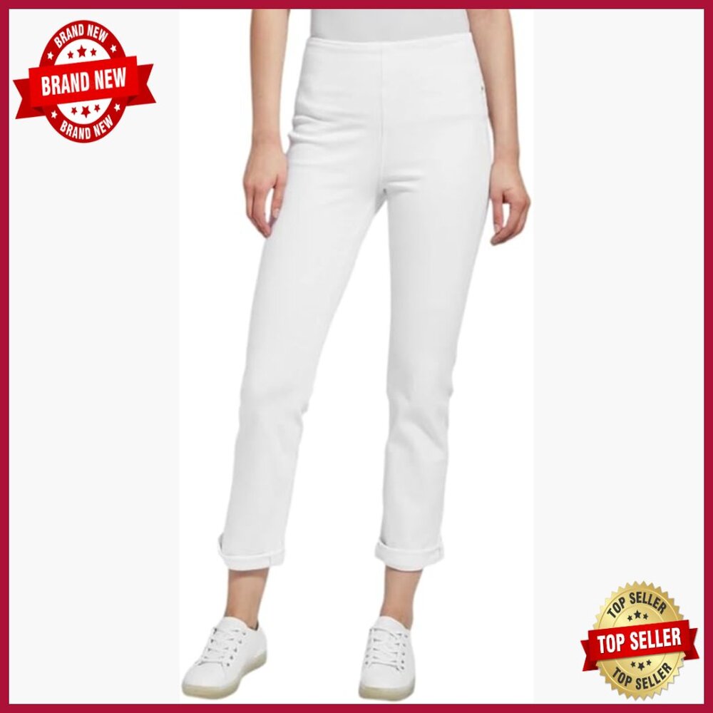 Mid Rise Pull-On Boyfriend Jeans, Stretch Knit Denim, Slim Straight Cuffed Leg